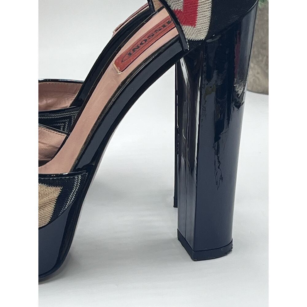 Missoni Tessuto Zigzag Print Fabric Leather Platform Strap 5” Heels Shoes 7.5/38 - Picture 9 of 16